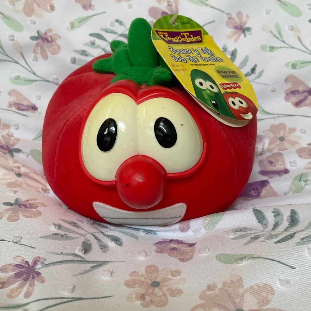 1999 Fisher Price VeggieTales Bob the Tomato Bounce N' Talk 5" Plush (working)